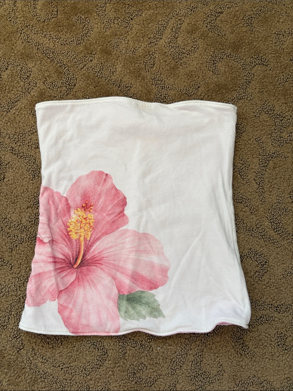White Strapless Tube Top with Pink Floral Print